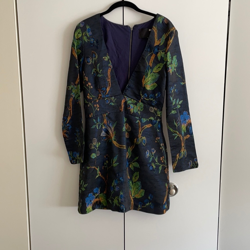 Nicole Miller Blue Branches jacquard sheath